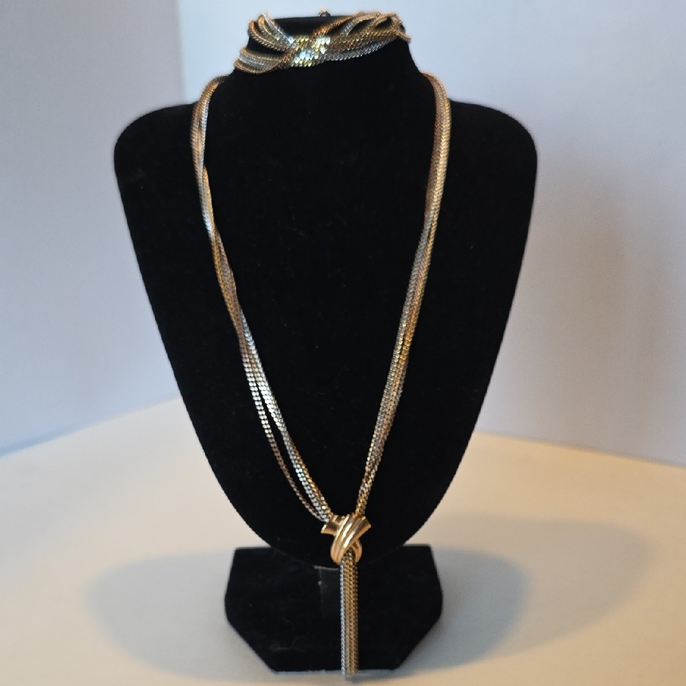 Avon Vintage Tri-colored Chain Tasdel Necklace And Matching Bracelet